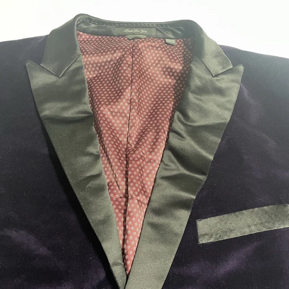 Blazer chaqueta de cena Indochino a medida púrpura negro esmoquin esmoquin 46L Foto 2 de 4