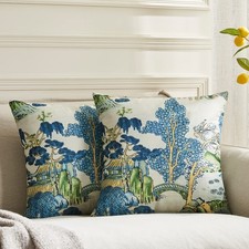 Pack of 2, Chinoiserie Pillow Cover 20 x 20 Inch Asian Scenic Blue and Green ...