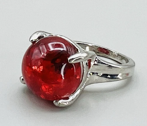 Vintage Red Glass Costume Cabochon Bead Cocktail Ring Size 7
