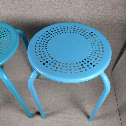 Vintage Pair Of Blue "POKER" Plant Stands Or Stools 18" X 12" Diameter - Picture 3 of 12