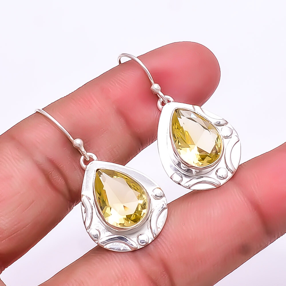 Citrine Sterling Silver Designer Earrings Valentine Gift 1.56 Inches