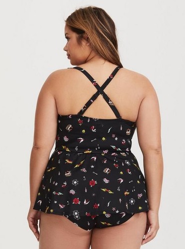 Torrid Underwire Push Up Peplum One Piece Swimsuit Size 1 1X Black Tattoo Dagger - Picture 3 of 9