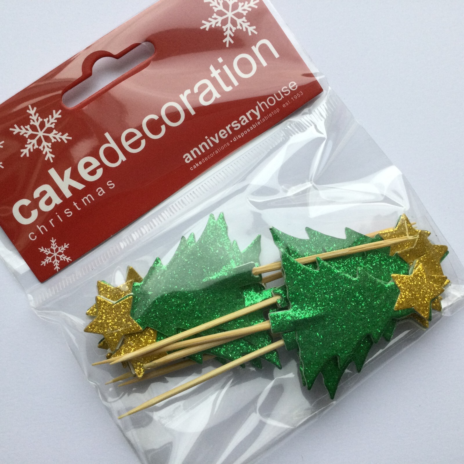 12 Cake Decorations Glitter Christmas Tree Cupcake Picks Double Sided Toppers