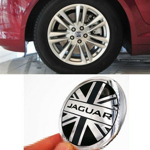 4 STICKERS LOGO JAGUAR SILVER FLAG UK DRAPEAU 56mm caches moyeu jante