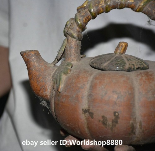 8" Old Chinese Tang sancai blue pottery Porcelain flower Wine Tea Pot Flagon - Picture 2 of 11