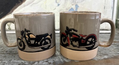 Set of 2 NEW Cafe Racer Motorcycle Mug Triumph BMW Indian Honda LARGE Dbl Sided