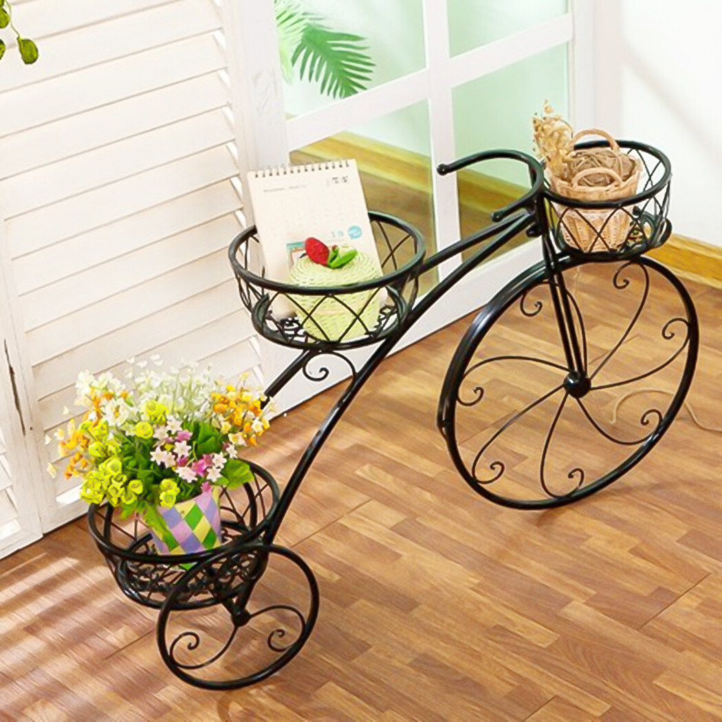 Metal Plant Stand Bicycle Shape Vintage Style Garden Flower Pot