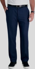 Haggar Cool 18 PRO Classic Fit Flat Front Navy Pants 4 Way Stretch Men's sizes