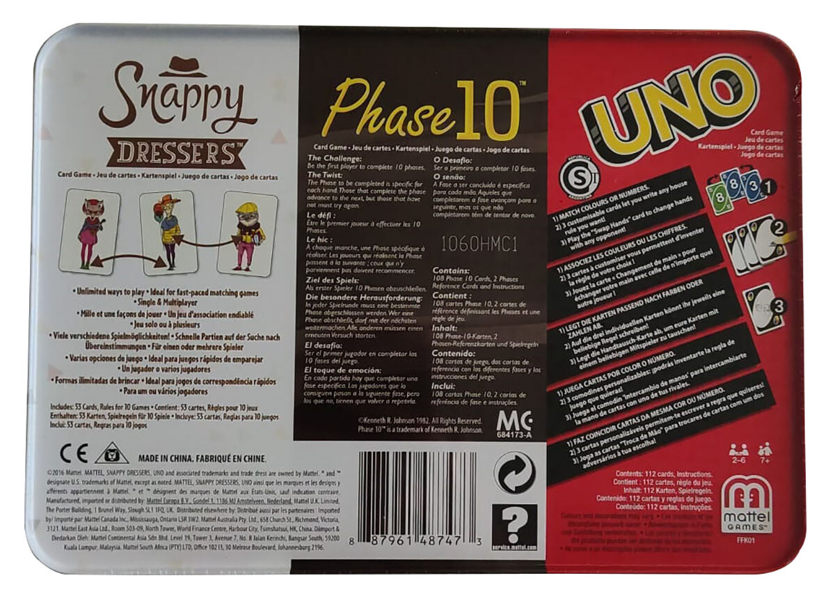Thumbnail - Mattel Games Ffk01 3 Kartenspiele Uno Phase 10 Snappy Dressers Edele