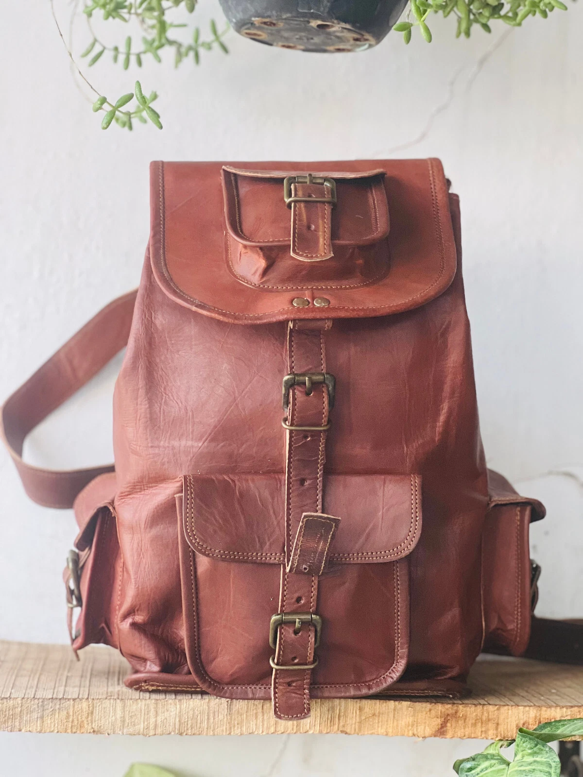 Leather Comman Bag Rucksack Laptop Vintage Genuine Brown Goat Travel Men's New