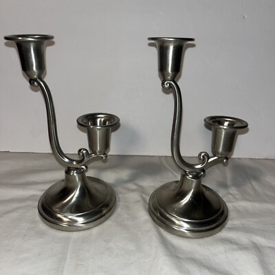 Candelabra Set 2 Candle Stick Holders Preisner Pewter 7.75''