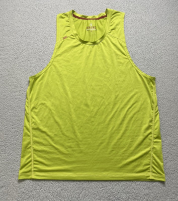 RHONE Sentry Tank Shirt Mens Size XL Neon Yellow Striped Gym Performance