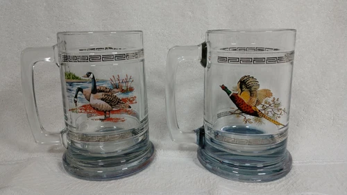 VTG Princess House Crystal Colonial Pheasant Geese Game Bird Series Beer Mugs 