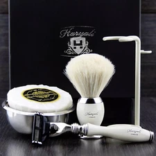 Shaving Kit 3 Edge Safety Shaving Razor Badger Hair Brush Lather Soap Steel Bowl