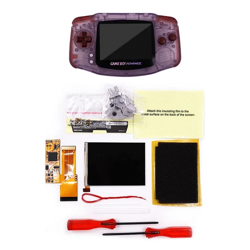 GBA 10 Levels Brightness V2 IPS Backlight LCD Mod & Shell With Clear Red Buttons
