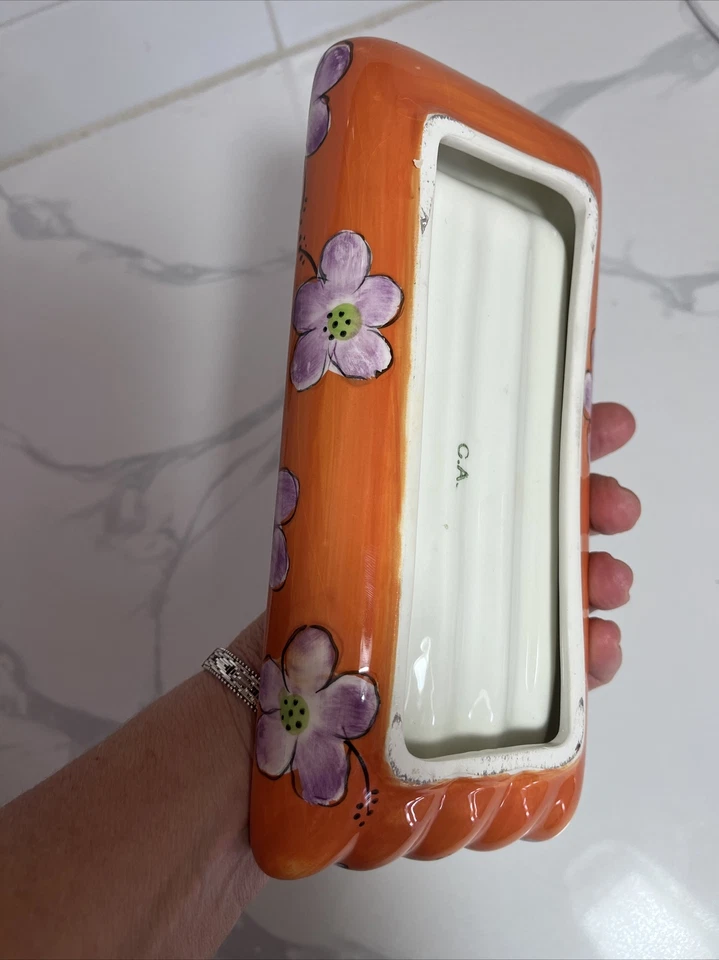 Jabonera cerámica hibisco cuchara resto naranja C.A. Estampado contemporáneo moderno Foto 4 de 4