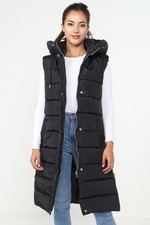 Ladies-girls Long Or Mid Length Hood Puffer Padded Sleeveless Gilet