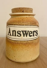 Dr Brophy's Word Jar “Answers” Hand Thrown Pottery Cork Stopper/Lid Golden Brown