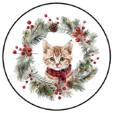 WATERCOLOR CHRISTMAS WREATH CAT ENVELOPE SEALS LABELS STICKERS PARTY FAVORS