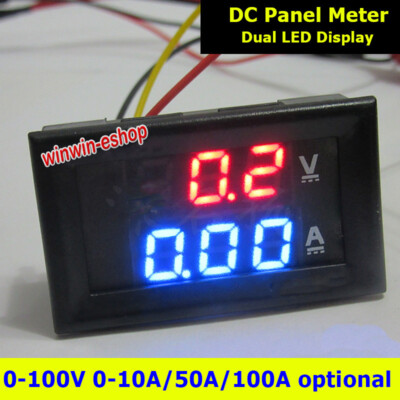 DC 0-100V 10A 50A 100A Digital Voltmeter Ammeter Dual LED Amp Volt Meter Shunt