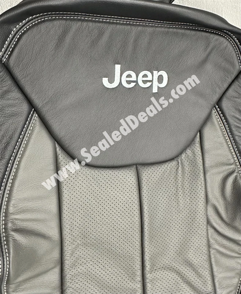 Fundas de asiento de cuero negro y grafito para Jeep Wrangler JK JKU 2013-2018 con logotipo Foto 3 de 4