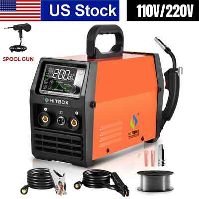 4in1 MIG Welder Gasless HIM200 110/220V ARC Welding Machine HITBOX + Spool Gun