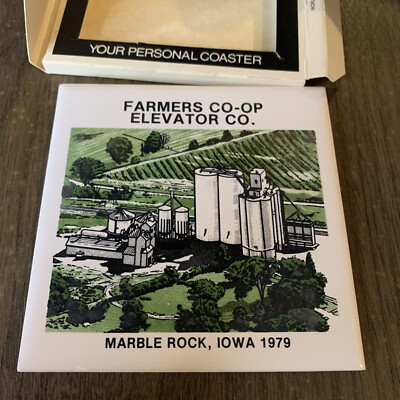 Vtg 1979 Marble Rock, Iowa - Farmers Co-Op Elevator Co. - Kiln Fired Coaster
