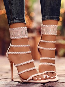 New Women's Peep Toe High Heels Gladiator Sandalias Rhinestone Crystal Shoes
