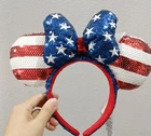 Disney USA RWB Flag Sequin Minnie Mouse Ears Headband Bow 2022