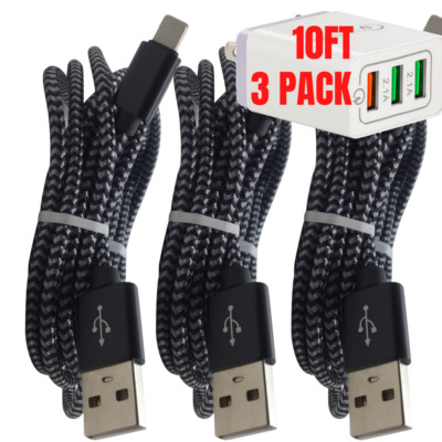 3 Pack 10Ft Fast Charging Cable Heavy Duty Charger Cord For iPhone 11 XR X 8 7 6