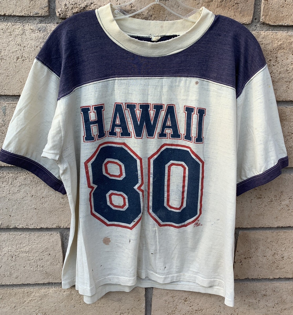 Vintage Hawaii 80 Football Jersey T Shirt Distressed Thrashed Worn