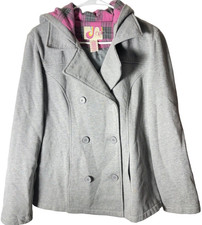 Op Junior Girls Long Sleeve Double-breasted Button Up Gray Coat, Size Large