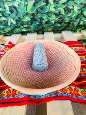 Molcajete Glay Bowl Mexican 8in Molcajete De Barro Con Flores