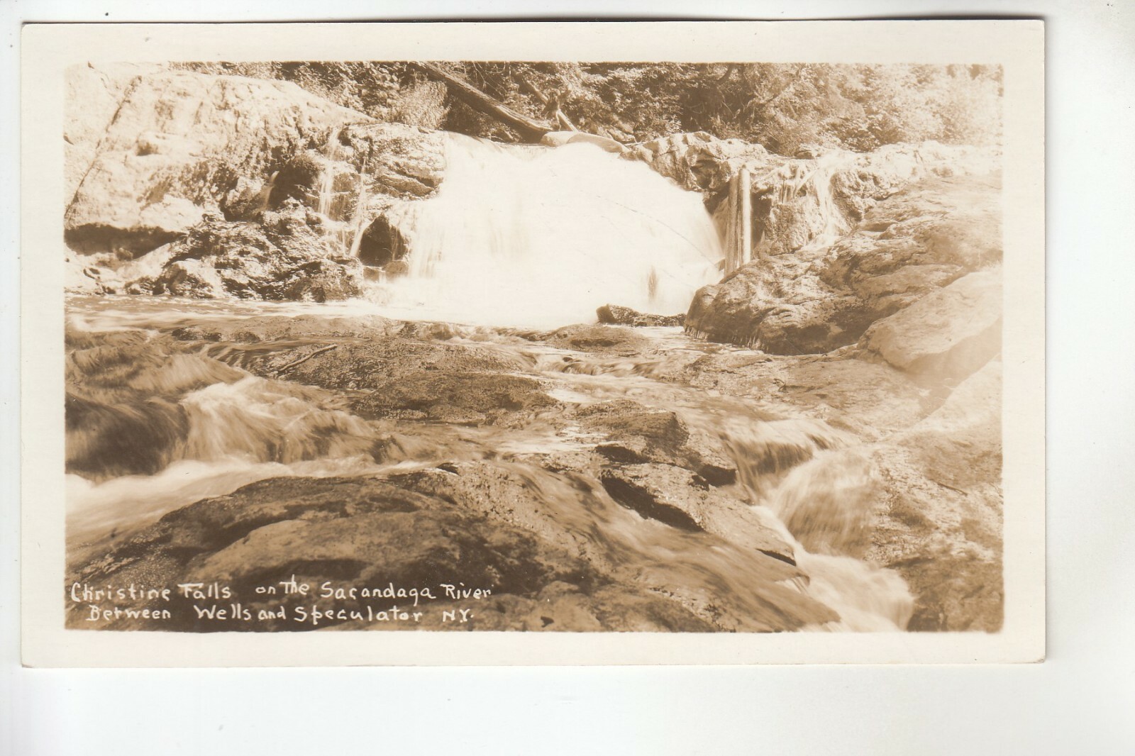 Real Photo Postcard Christine Falls on the Sacandaga River near