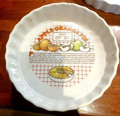 Vintage Apfel Orange Kuchen Keramik Schale Torte Retro Rezept Muster Kitsch Küche