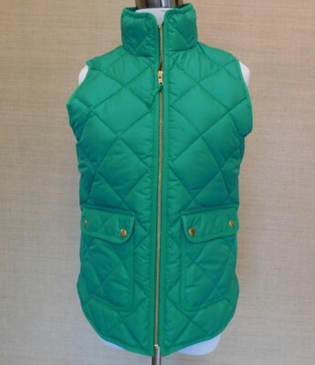 JCrew $120 Petite Excursion Quilted Down Vest XS Green B0109