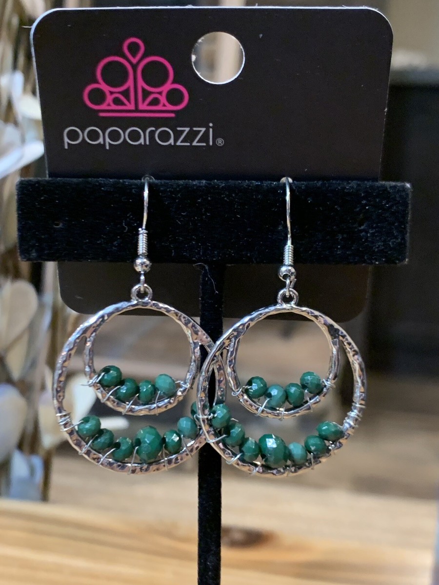 【Portrait Report】Decadence Green Hoop Earring Paparazzi ~ BUSTLING BEADS ~ Green Earrings | eBay
