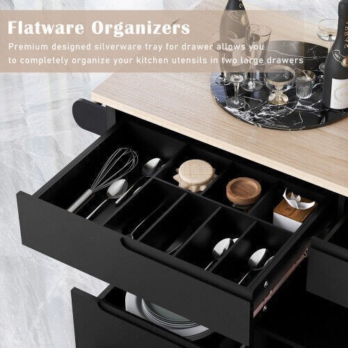 Kitchen Island Cart W/8 Handle-Free Drawers Rubber Wood Countertop 5 Wheels New - Picture 34 of 36