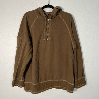 B.U.M. Equipment Quarter Zip Hoodie Walnut Brown Pullover Streetwear Sweater L