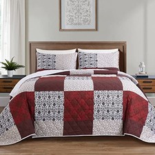 128x120 Oversized King Bedspread, 3 PCSLightweight  128"x120" Red white brown