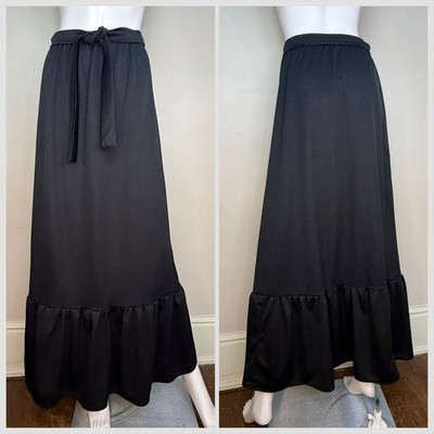 Vintage 1970s Black Maxi Skirt 70s Berg-Ray Frocks Prairie Style Elastic Waist