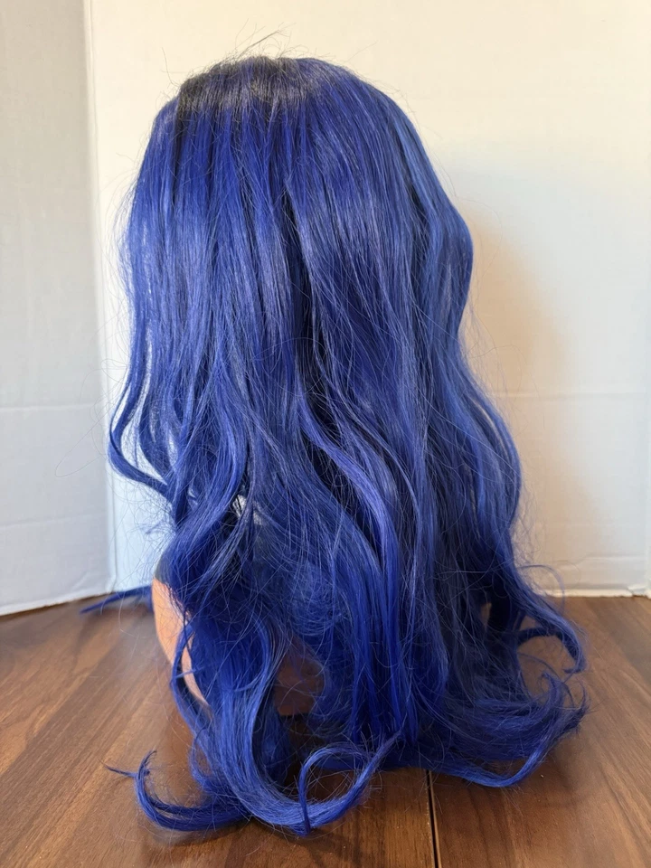 Disfarce Disney Descendants 3 Peruca Evie Menina Fantasia Acessório Cabelo Azul - Imagem 3 de 4