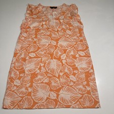 TAHARI Black Label Linen Sheath Dress Sleeveless Ruffle Orange Tropical Leaves