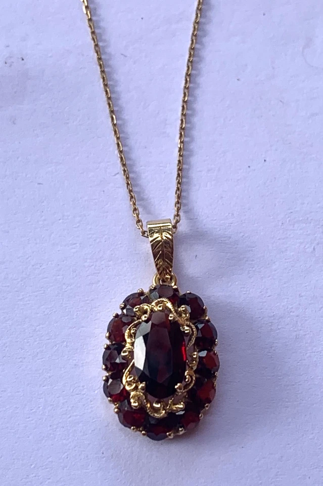 MAGNIFIQUE TRES RARE PENDENTIF ANCIEN EN OR JAUNE 18 CARATS ET SUPERBES GRENATS - Photo 3/4