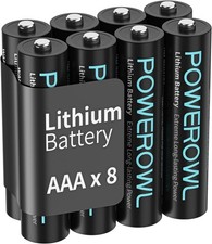 POWEROWL AAA Batteries, 1.5V Lithium, Triple A Battery - Pack of 8 (Not Recharg