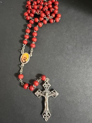 Padre Pio Rosary Vintage Red Bead Rosary Italian Crucifix GAART