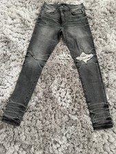 Amiri Grey Distressed Denim Skinny/Slim Designer Jeans - Size 36 long leg 