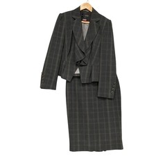 Marks & Spencer Skirt Suit Womens 12 Grey Check Peplum Jacket Pencil 47533