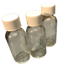 Set of 3 Glass 1oz Bottles with caps clear/empty 