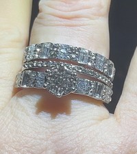 2pc CZ Ring Set Silver Tone Pave Baguette Statement Womens Engagement Size 9.75